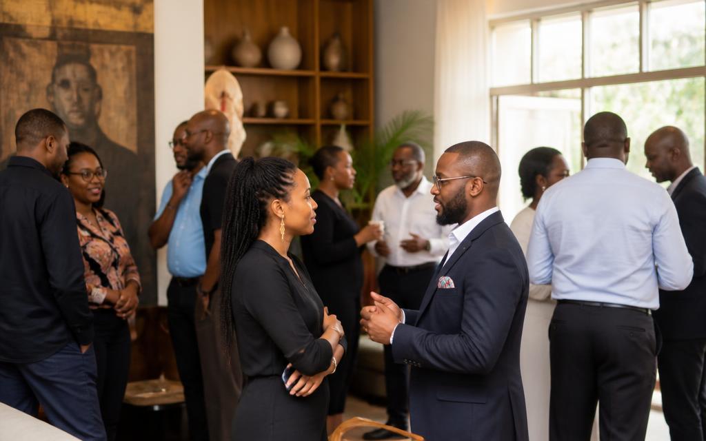 African business leaders networking at a relaxed premium gathering